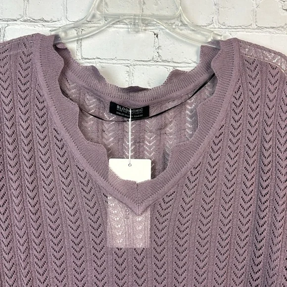 BloomChic Purple Geometric Sheer V Neck Knit Top Plus Size 2X - Picture 4 of 6